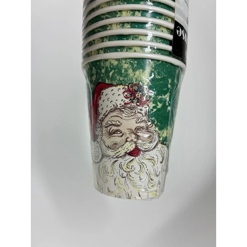 Vintage 90s Party House Santa Paper Cups 16 Count 9oz Green Marble 1993 KARA